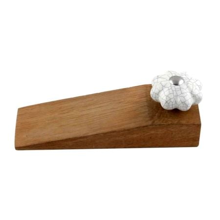 2 Pieces White Crackle Ceramic Melon Wooden Door Stopper